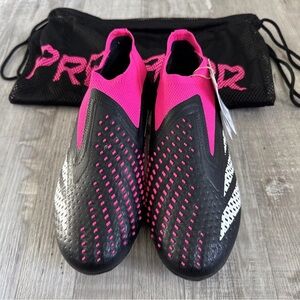 Adidas Accuracy+ FG, Core Black/White/Pink soccer cleats, Sz 5 men’s 6 women’s